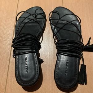 All Saints Dorica black lace wrap gladiator sandal
